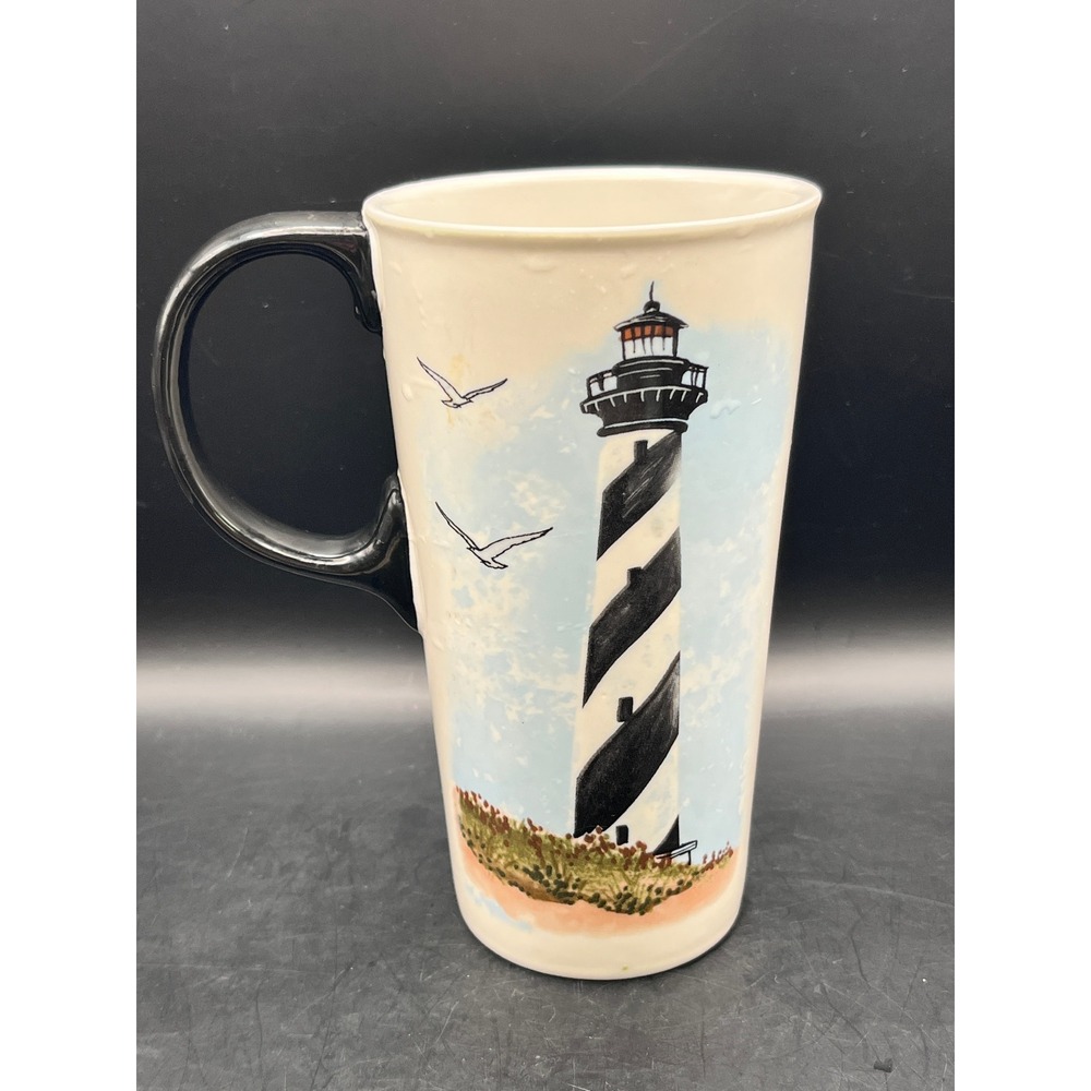 Cypress‎ Home Coffee Mug Tall Beige Lighthouse 6.5" Coastal Nautical 16oz